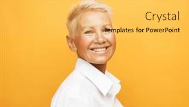  Presentation with older woman - PPT theme consisting of life-only-starts background and a yellow colored foreground