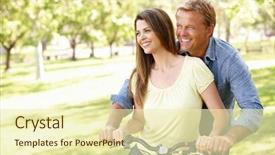  Presentation with bike - Beautiful PPT theme featuring life outside - couple with bike in park backdrop and a soft green colored foreground