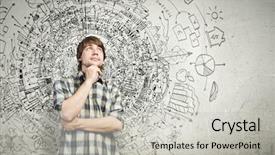  Presentation with life plan - Presentation theme consisting of life plan - young thoughtful handsome man background and a light gray colored foreground