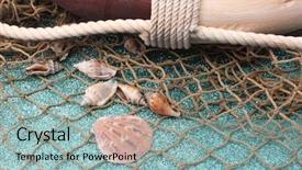  Presentation with fishing nets - Presentation design with life preserver with fishing nets background and a light blue colored foreground