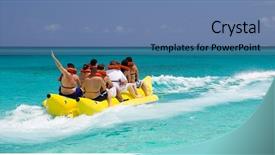  Presentation with banana - Audience pleasing theme consisting of life raft - banana boat full of tourists backdrop and a teal colored foreground