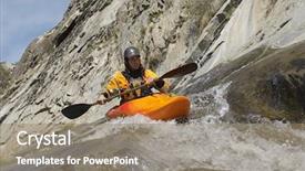  Presentation with kayaking - PPT theme enhanced with life raft - caucasian man kayaking in river background and a  colored foreground