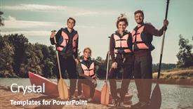  Presentation with fun - Slides enhanced with life raft - cheerful friends having fun near background and a  colored foreground