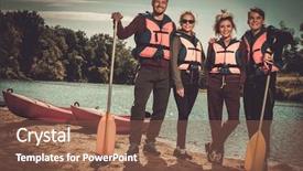  Presentation with fun - Audience pleasing PPT layouts consisting of life raft - cheerful friends having fun near backdrop and a tawny brown colored foreground