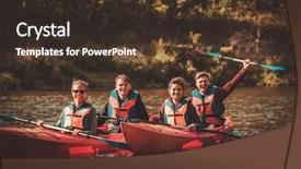  Presentation with happy life - PPT theme having life raft - group of happy people background and a tawny brown colored foreground