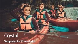  Presentation with happy life - PPT theme with life raft - group of happy people background and a red colored foreground