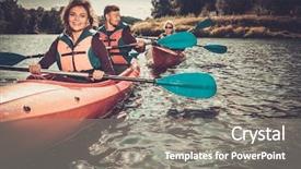  Presentation with happy life - Colorful PPT layouts enhanced with life raft - group of happy people backdrop and a gray colored foreground