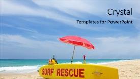  Presentation with rescue - Beautiful presentation theme featuring life raft - lifeguard rescue surf backdrop and a light blue colored foreground