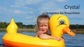  Presentation with girl scouts explorer summer - Presentation theme having life raft - little girl bathes in summer background and a light blue colored foreground