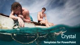  Presentation with floating - PPT theme having life raft - two men floating background and a ocean colored foreground
