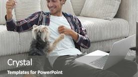  Presentation with living room - Theme with life satisfaction - happy young man exults background and a gray colored foreground