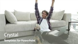  Presentation with living room - Slide deck featuring life satisfaction - happy young man exults background and a gray colored foreground