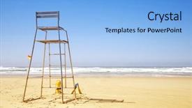  Presentation with lifeguard - Slide deck having life saver - lifeguard equipment on the beach background and a light blue colored foreground