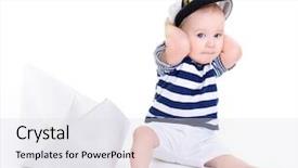  Presentation with baby sitting - Cool new slide deck with life seaman - cute baby boy sitting backdrop and a sky blue colored foreground