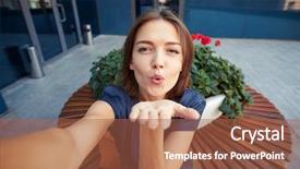  Presentation with beautiful young woman getting face - Theme with life style - beautiful young woman is blowing background and a red colored foreground