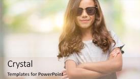  Presentation with hispanic - Slide deck featuring life style - brunette hispanic girl wearing sunglasses background and a  colored foreground