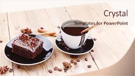  Presentation with chocolate dessert - Theme having life style - dessert hot black coffee background and a cream colored foreground