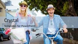  Presentation with hip - Presentation theme with life style - hip young couple going background and a light blue colored foreground