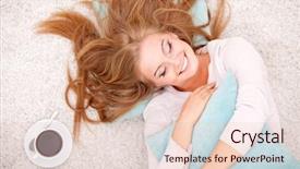  Presentation with carpet - Amazing presentation having life style - overhead view of smiling woman backdrop and a lemonade colored foreground