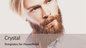  Presentation with casual young people - Presentation enhanced with life style and people concept young bearded man casual style close up isolated on white background background and a coral colored foreground