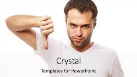  Presentation with casual young people - Cool new presentation theme with life style and people concept young casual man making the thumbs down negative hand sign on white background backdrop and a light gray colored foreground
