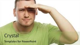  Presentation with happy life - PPT layouts consisting of man in green t-shirt background and a mint green colored foreground