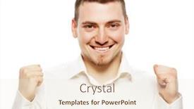  Presentation with happy life - Slide deck featuring life style business and people concept successful businessman happy young man in formalwear gesturing and smiling while standing against white background background and a sky blue colored foreground