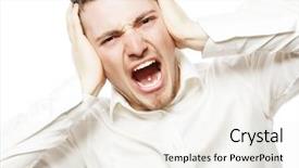  Presentation with office life - PPT theme enhanced with life style business and people concept young office worker mad by stress screaming isolated on white background and a sky blue colored foreground