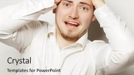  Presentation with office life - Audience pleasing theme consisting of life style business and people concept young office worker mad by stress screaming isolated on white backdrop and a white colored foreground