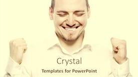  Presentation with young happy people smiling - Slide set with life style business and people concept successful businessman happy young man in formalwear gesturing and smiling while standing against white background background and a cream colored foreground