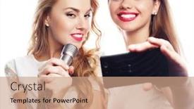  Presentation with happiness - Presentation design featuring life style happiness emotional and people concept beauty girls with a microphone singing and make selfie background and a coral colored foreground