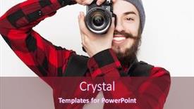  Presentation with tehnology - Slide set featuring life style tehnology and people concept professional photographer portrait of confident young man in shirt holding camera over white background background and a tawny brown colored foreground