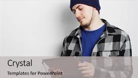  Presentation with tehnology - Beautiful presentation theme featuring life style tehnology and people backdrop and a light gray colored foreground