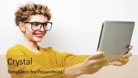  Presentation with tehnology - Audience pleasing slide set consisting of life style tehnology and people backdrop and a gold colored foreground