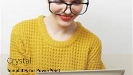  Presentation with tehnology - Slide set enhanced with life style tehnology and people concept fhappy teenage girl wearing glasses with tablet pc computer background and a yellow colored foreground