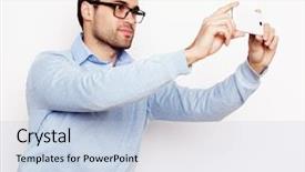  Presentation with tehnology - Colorful slide set enhanced with life style tehnology and people backdrop and a light blue colored foreground