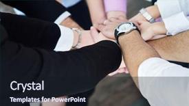  Presentation with business partner people joining hand - Audience pleasing slide deck consisting of life support background - business people group joining hands backdrop and a  colored foreground