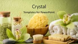  Presentation with handmade spa olive oils soap - Slide set enhanced with life with salt towel sponge background and a yellow colored foreground