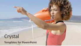  Presentation with lifeguard - Amazing presentation theme having lifeguard blowing a whistle on beach backdrop and a soft green colored foreground