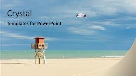  Presentation with lifeguard - Colorful presentation theme enhanced with planting flag hill - beautiful european garden scene on backdrop and a light blue colored foreground.