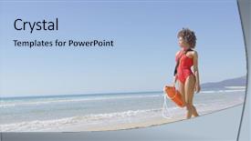  Presentation with rescue - Beautiful presentation theme featuring lifeguard female with rescue float backdrop and a light blue colored foreground