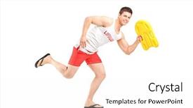  Presentation with lifeguard - Audience pleasing presentation theme consisting of lifeguard holding a swimming float backdrop and a white colored foreground