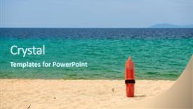  Presentation with lifeguard - Cool new PPT theme with lifeguard rescue equipment tool backdrop and a ocean colored foreground
