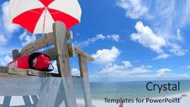  Presentation with lifeguard - Slide deck having lifeguard-stand-and-umbrella background and a light blue colored foreground