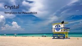  Presentation with miami beach - Colorful presentation theme enhanced with lifeguard stand south beach miami backdrop and a light blue colored foreground