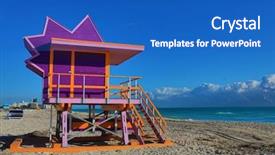 Presentation with miami beach - Presentation theme consisting of lifeguard stations on miami beach background and a teal colored foreground