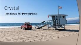  Presentation with los angeles - Slide set featuring lifeguard-tower-and-car background and a light blue colored foreground