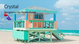  Presentation with miami beach - Beautiful presentation design featuring lifeguard tower in miami beach backdrop and a light blue colored foreground