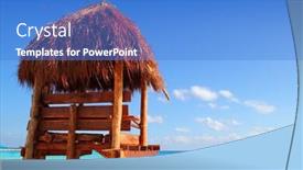  Presentation with lifeguard - Amazing presentation theme having lifeguard wooden sun roof caribbean in tropical beach backdrop and a teal colored foreground