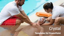  Presentation with lifeguard - PPT theme with lifeguards pressing chest of unconscious background and a coral colored foreground